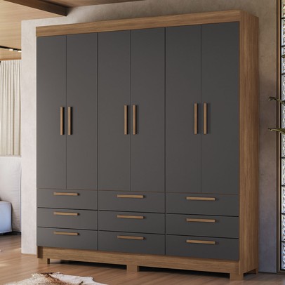 Guarda-Roupa Casal Marilena 6 Portas 9 Gavetas Jatoba/Grafite - Pnr Móveis