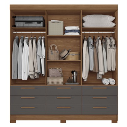 Guarda-Roupa Casal Marilena 6 Portas 9 Gavetas Jatoba/Grafite - Pnr Móveis