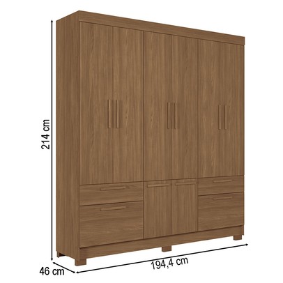 Guarda-Roupa Casal Leoni 8 Portas 4 Gavetas Jatoba - Pnr Móveis
