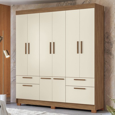 Guarda-Roupa Casal Leoni 8 Portas 4 Gavetas Jatoba/Areia - Pnr Móveis