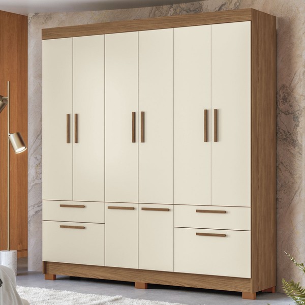 Guarda-Roupa Casal Leoni 8 Portas 4 Gavetas Jatoba/Areia - Pnr Móveis