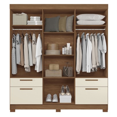 Guarda-Roupa Casal Leoni 8 Portas 4 Gavetas Jatoba/Areia - Pnr Móveis