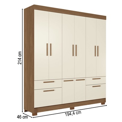 Guarda-Roupa Casal Leoni 8 Portas 4 Gavetas Jatoba/Areia - Pnr Móveis