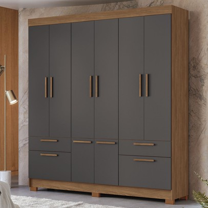 Guarda-Roupa Casal Leoni 8 Portas 4 Gavetas Jatoba/Grafite - Pnr Móveis