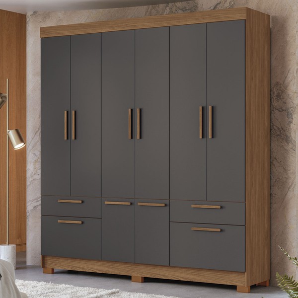 Guarda-Roupa Casal Leoni 8 Portas 4 Gavetas Jatoba/Grafite - Pnr Móveis