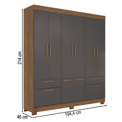 Guarda-Roupa Casal Leoni 8 Portas 4 Gavetas Jatoba/Grafite - Pnr Móveis