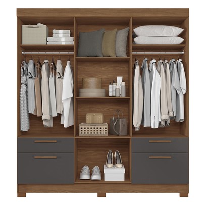 Guarda-Roupa Casal Leoni 8 Portas 4 Gavetas Jatoba/Grafite - Pnr Móveis