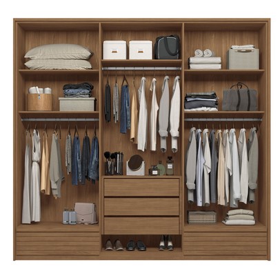 Guarda-Roupa Casal Lisbon 6 Portas 3 Gavetas Ripado Jatoba - Pnr Móveis