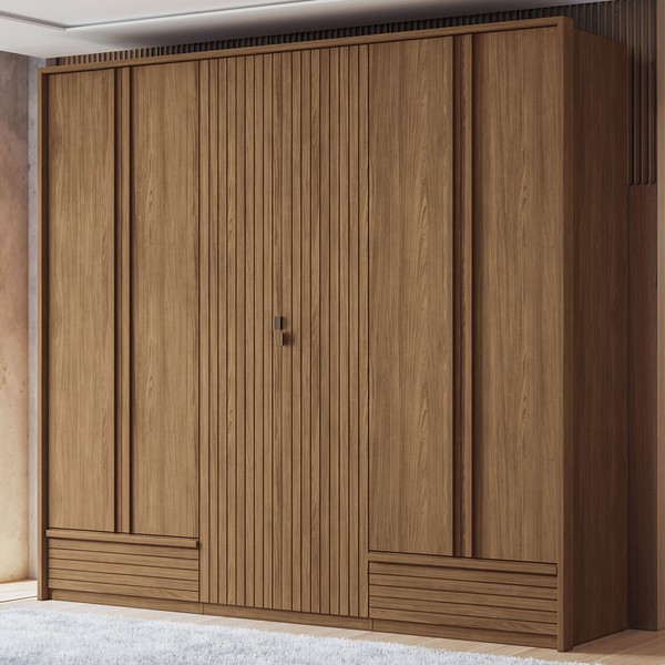 Guarda-Roupa Casal Lisbon 6 Portas 3 Gavetas Ripado Jatoba - Pnr Móveis