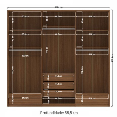 Guarda-Roupa Casal Lisbon 6 Portas 3 Gavetas Ripado Jatoba - Pnr Móveis