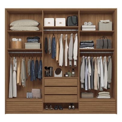 Guarda-Roupa Casal Lisbon 6 Portas 3 Gavetas Ripado Jatoba/Areia - Pnr Móveis