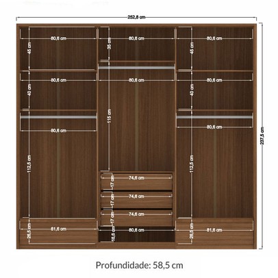 Guarda-Roupa Casal Lisbon 6 Portas 3 Gavetas Ripado Jatoba/Areia - Pnr Móveis