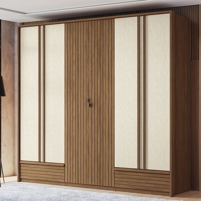 Guarda-Roupa Casal Lisbon 6 Portas 3 Gavetas Ripado Jatoba/Areia - Pnr Móveis