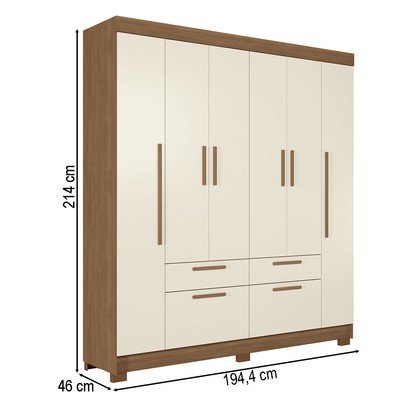 Guarda-Roupa Casal Pérola 6 Portas 4 Gavetas Jatoba/Areia - Pnr Móveis