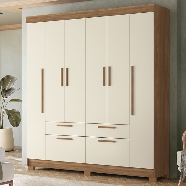 Guarda-Roupa Casal Pérola 6 Portas 4 Gavetas Jatoba/Areia - Pnr Móveis