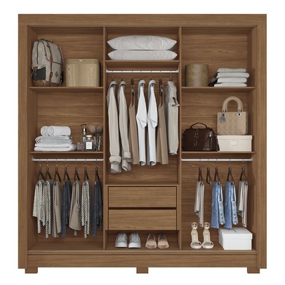 Guarda-Roupa Casal Palotina 3 Portas 2 Gavetas Jatoba - Pnr Móveis