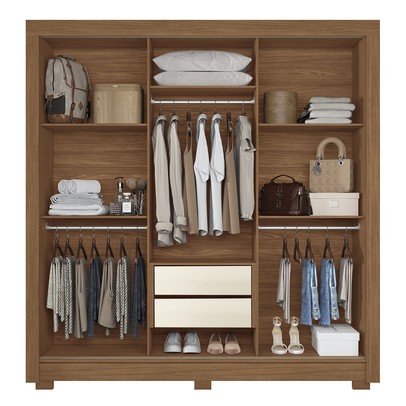 Guarda-Roupa Casal Palotina 3 Portas 2 Gavetas Jatoba/Areia - Pnr Móveis