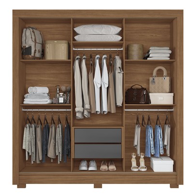 Guarda-Roupa Casal Palotina 3 Portas 2 Gavetas Jatoba/Grafite - Pnr Móveis