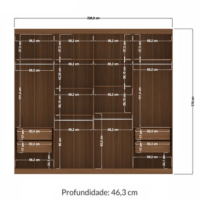 Guarda-Roupa Casal Key West 8 Portas 4 Gavetas Jatoba/Areia - Pnr Móveis