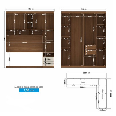 Guarda-Roupa Casal Modulado Toledo 7 Portas 4 Gavetas Jatoba/Areia - Pnr Móveis