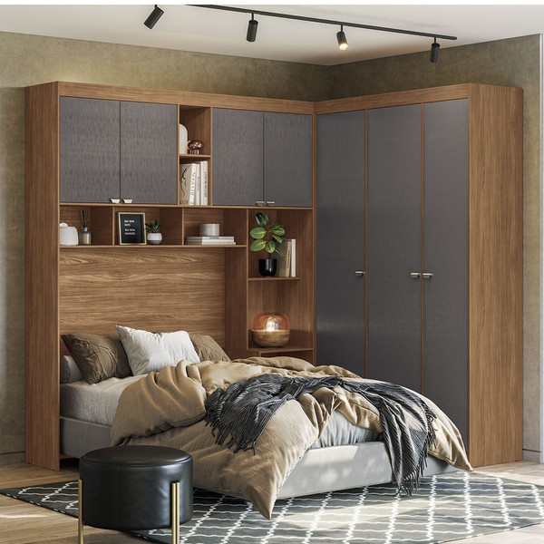 Guarda-Roupa Casal Modulado Toledo 7 Portas 4 Gavetas Jatoba/Grafite - Pnr Móveis