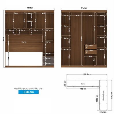 Guarda-Roupa Casal Modulado Toledo 7 Portas 4 Gavetas Jatoba/Grafite - Pnr Móveis