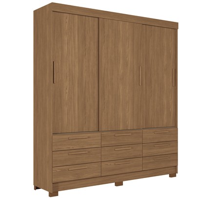 Guarda-Roupa Casal Albatroz 3 Portas 9 Gavetas Jatoba - Pnr Móveis