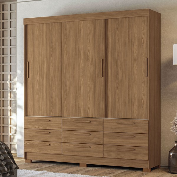 Guarda-Roupa Casal Albatroz 3 Portas 9 Gavetas Jatoba - Pnr Móveis