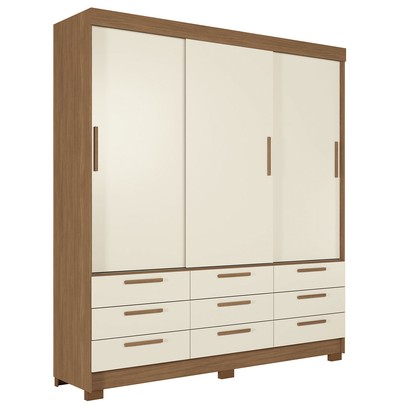 Guarda-Roupa Casal Albatroz 3 Portas 9 Gavetas Jatoba/Areia - Pnr Móveis