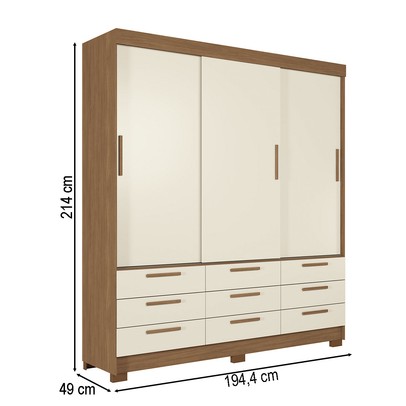 Guarda-Roupa Casal Albatroz 3 Portas 9 Gavetas Jatoba/Areia - Pnr Móveis