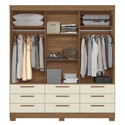 Guarda-Roupa Casal Albatroz 3 Portas 9 Gavetas Jatoba/Areia - Pnr Móveis