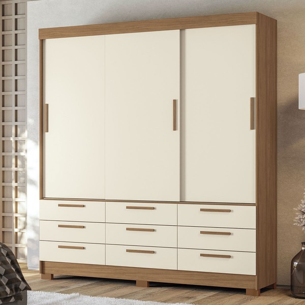 Guarda-Roupa Casal Albatroz 3 Portas 9 Gavetas Jatoba/Areia - Pnr Móveis