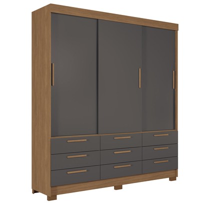 Guarda-Roupa Casal Albatroz 3 Portas 9 Gavetas Jatoba/Grafite - Pnr Móveis