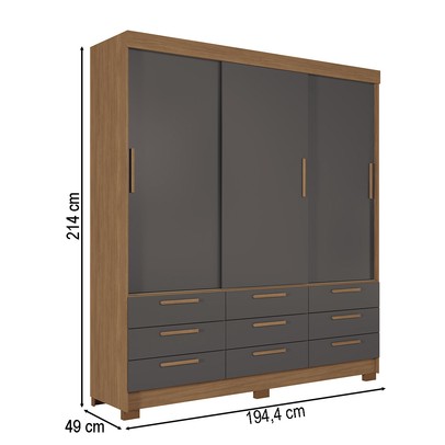 Guarda-Roupa Casal Albatroz 3 Portas 9 Gavetas Jatoba/Grafite - Pnr Móveis
