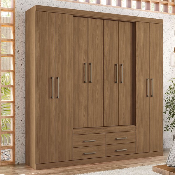 Guarda-Roupa Casal Barbados 8 Portas 4 Gavetas Jatoba - Pnr Móveis