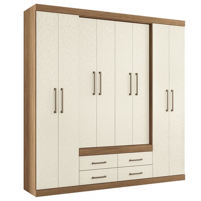 Guarda-Roupa Casal Barbados 8 Portas 4 Gavetas Jatoba/Areia - Pnr Móveis