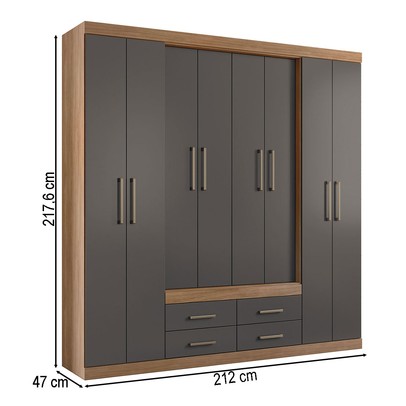 Guarda-Roupa Casal Barbados 8 Portas 4 Gavetas Jatoba/Grafite - Pnr Móveis