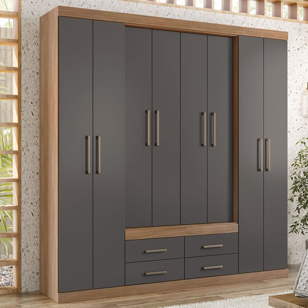 Guarda-Roupa Casal Barbados 8 Portas 4 Gavetas Jatoba/Grafite - Pnr Móveis