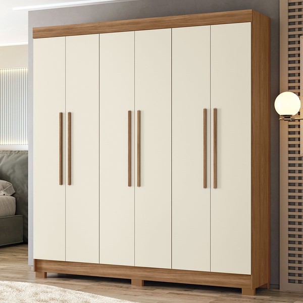 Guarda-Roupa Casal Ampére 6 Portas 2 Gavetas Jatoba/Areia - Pnr Móveis