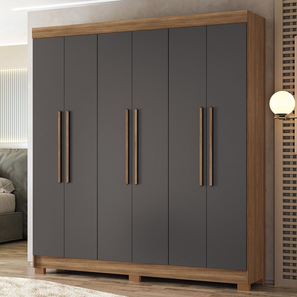 Guarda-Roupa Casal Ampére 6 Portas 2 Gavetas Jatoba/Grafite- Pnr Móveis