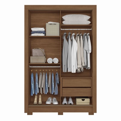 Guarda-Roupa Solteiro Jardins 2 Portas 2 Gavetas Jatoba - Pnr Móveis