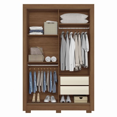 Guarda-Roupa Solteiro Jardins 2 Portas 2 Gavetas Jatoba/Areia - Pnr Móveis