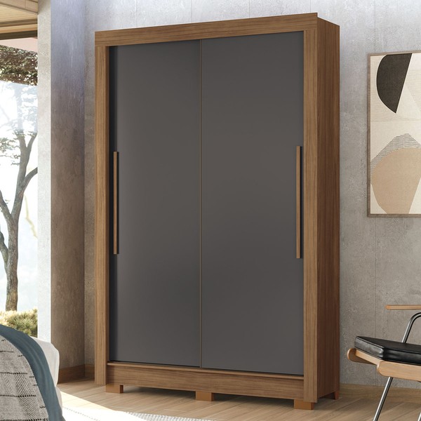 Guarda-Roupa Solteiro Jardins 2 Portas 2 Gavetas Jatoba/Grafite - Pnr Móveis
