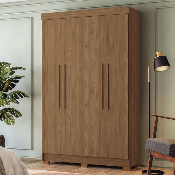 Guarda-Roupa Solteiro Iporá 4 Portas 2 Gavetas Jatoba - Pnr Móveis
