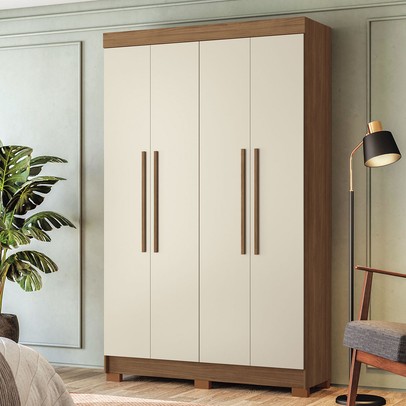 Guarda-Roupa Solteiro Iporá 4 Portas 2 Gavetas Jatoba/Areia - Pnr Móveis