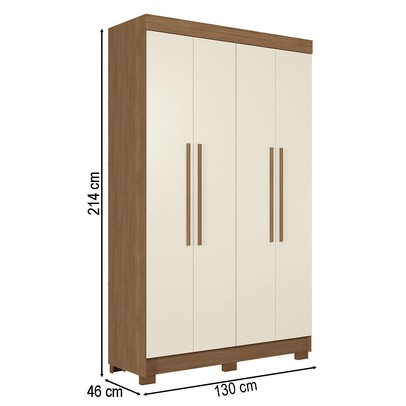 Guarda-Roupa Solteiro Iporá 4 Portas 2 Gavetas Jatoba/Areia - Pnr Móveis