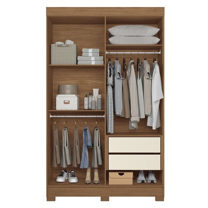 Guarda-Roupa Solteiro Iporá 4 Portas 2 Gavetas Jatoba/Areia - Pnr Móveis