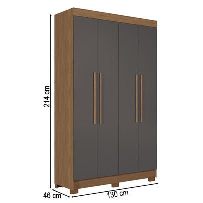 Guarda-Roupa Solteiro Iporá 4 Portas 2 Gavetas Jatoba/Grafite - Pnr Móveis