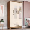 Guarda-Roupa Solteiro Açaí 3 Portas 2 Gavetas com Espelho Nature/ Off White - Henn