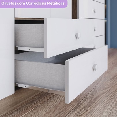 Quarto de Bebê Completo Bala de Menta 3 Portas 2 Gavetas Rústico/Branco - Henn